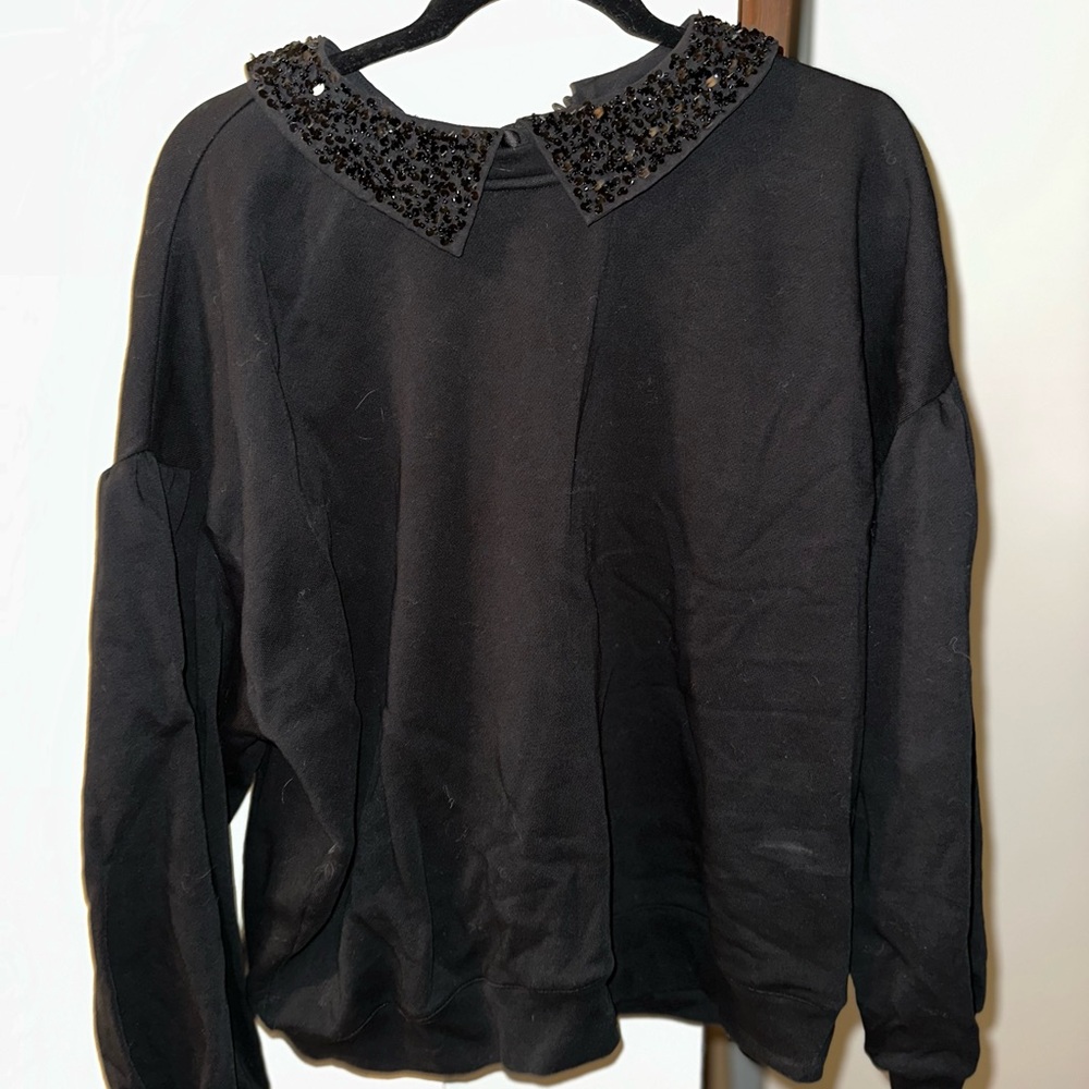 J. Crew Black Sweater with Embellished Collar